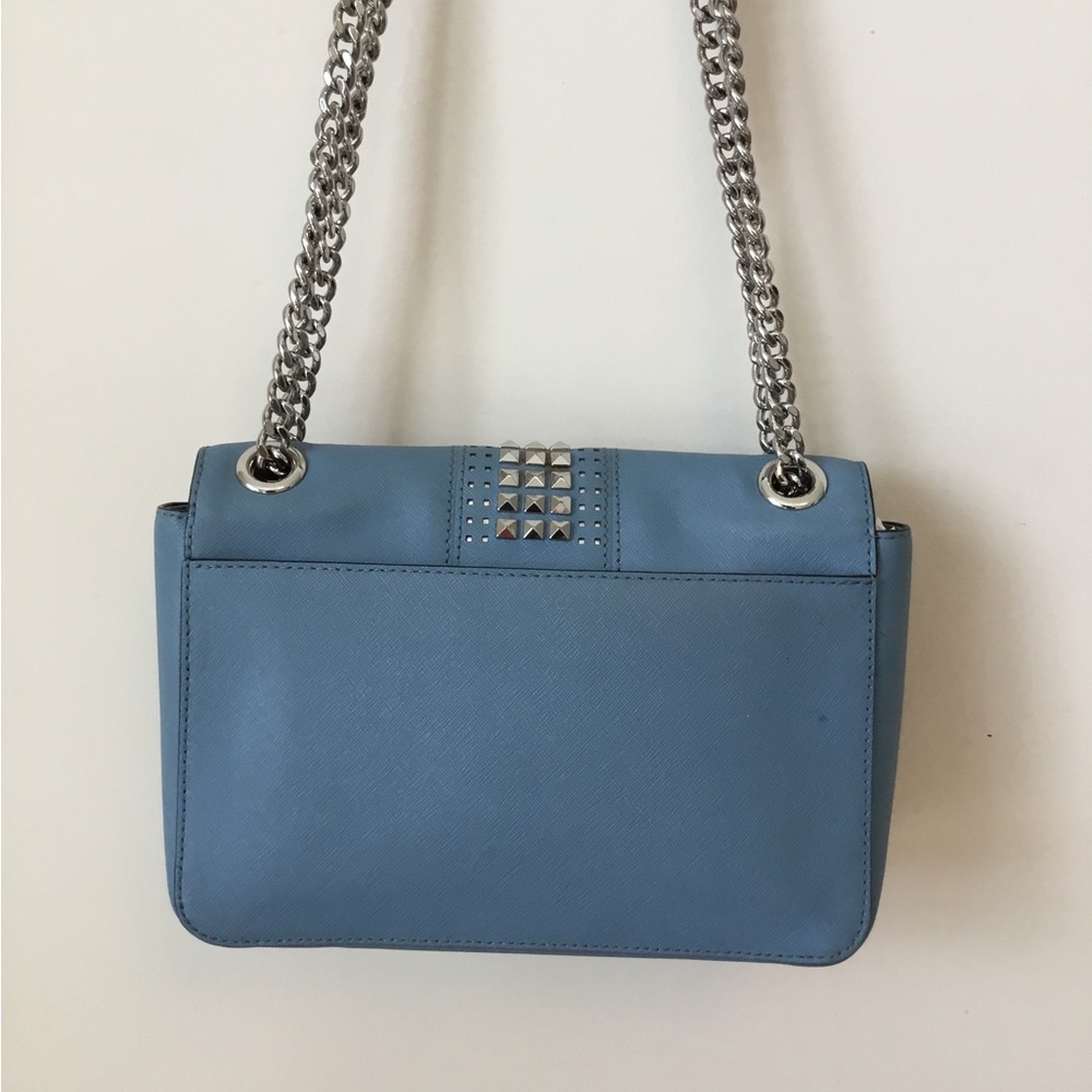 Michael Kors Tina Studded Flap Bag Lt. Blue Saffiano Leather Wear 2-ways - Picture 4 of 13